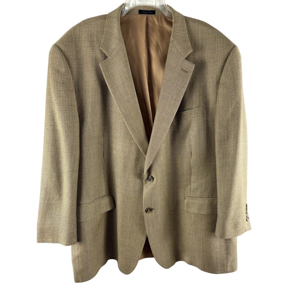 Chaps Mens 50R Silk Wool Blend Houndstooth Blazer Sport Coat Tan Brown 2GX0269